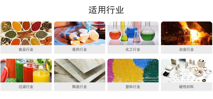 氣流篩粉機適用行業：食品，醫藥，化工，冶金，過濾，陶瓷，塑料，磁性材質等行業。